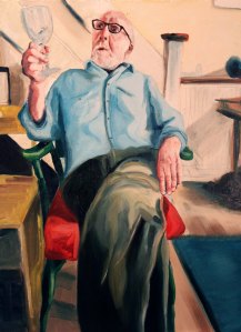 Brian and wine, 2014, oil on board, 37x45cm