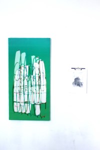 Frame (two), 2014, Inkjet print on Canvas, 80x140cm, Installed with Khmer (one) 2014, Graphite on paper on clipboard, 30x40 cm